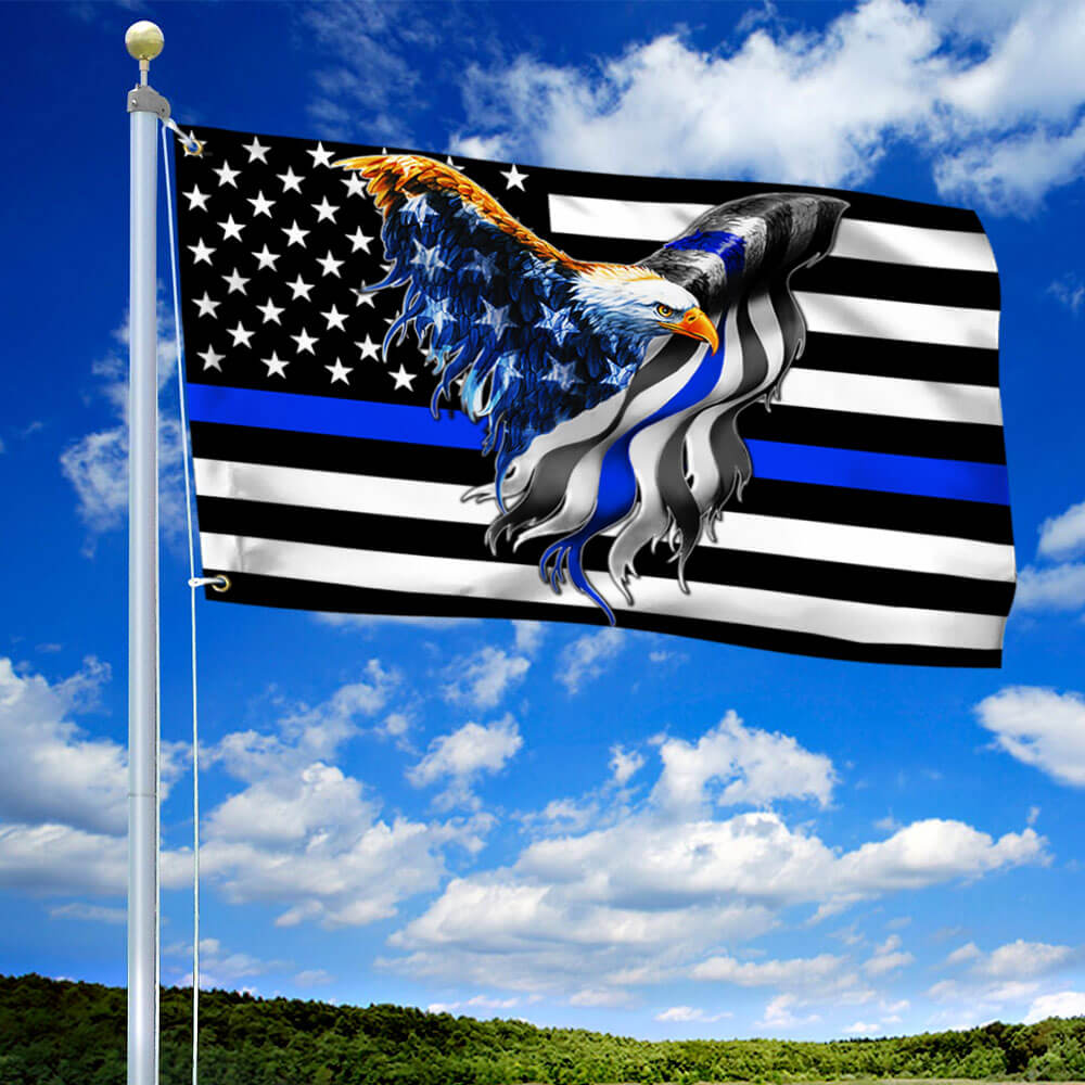 The Thin Blue Line. Police. Law Enforcement American Eagle Flag THB3482GFv3