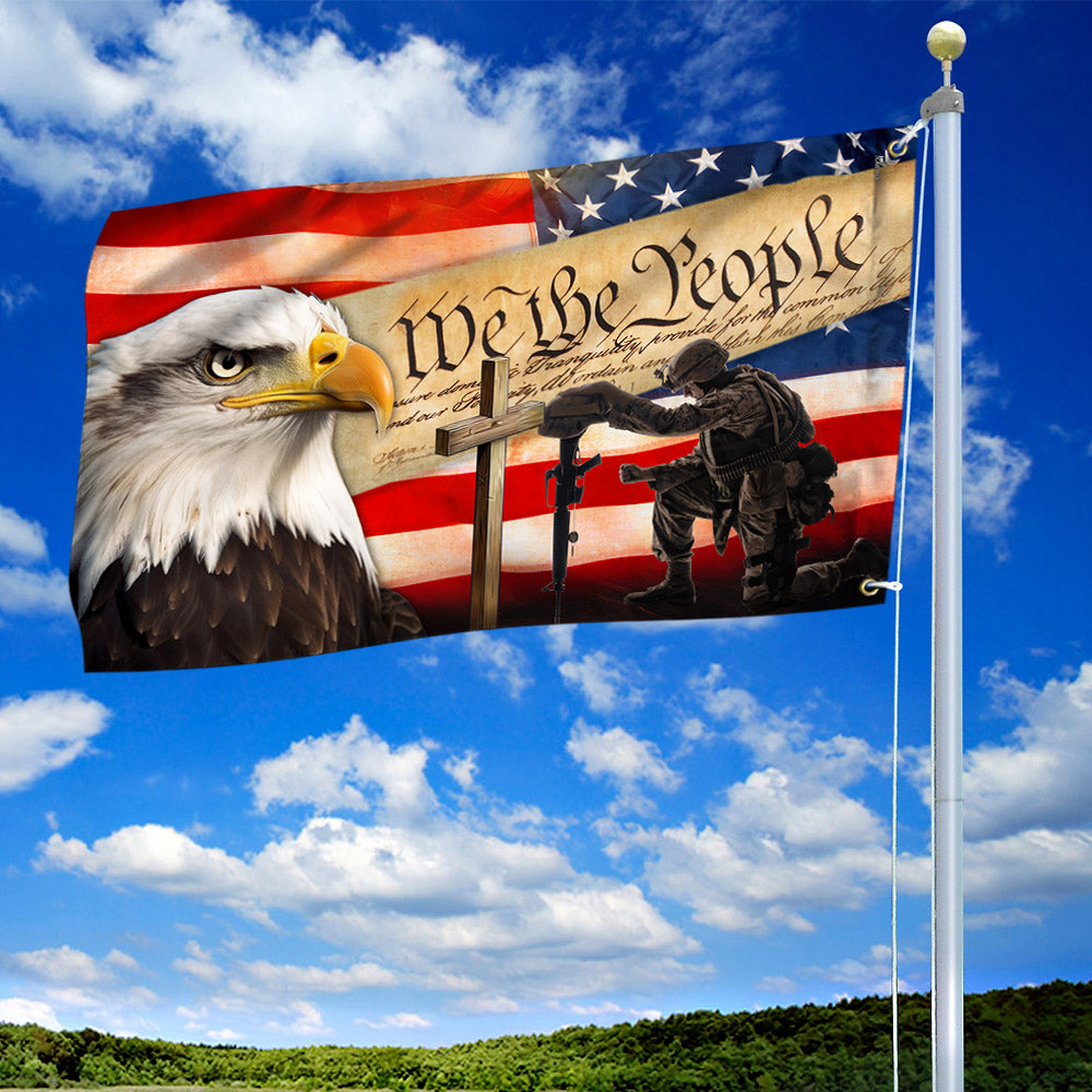 Veteran Kneeling Cross Patriot Eagle We The People Grommet Flag MLN2774GF