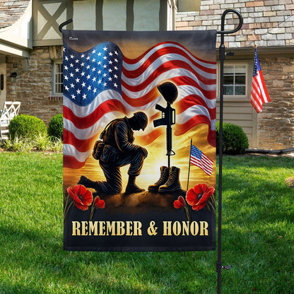 Memorial Day Remember & Honor Kneeling Solider American Flag MLN5324TTH
