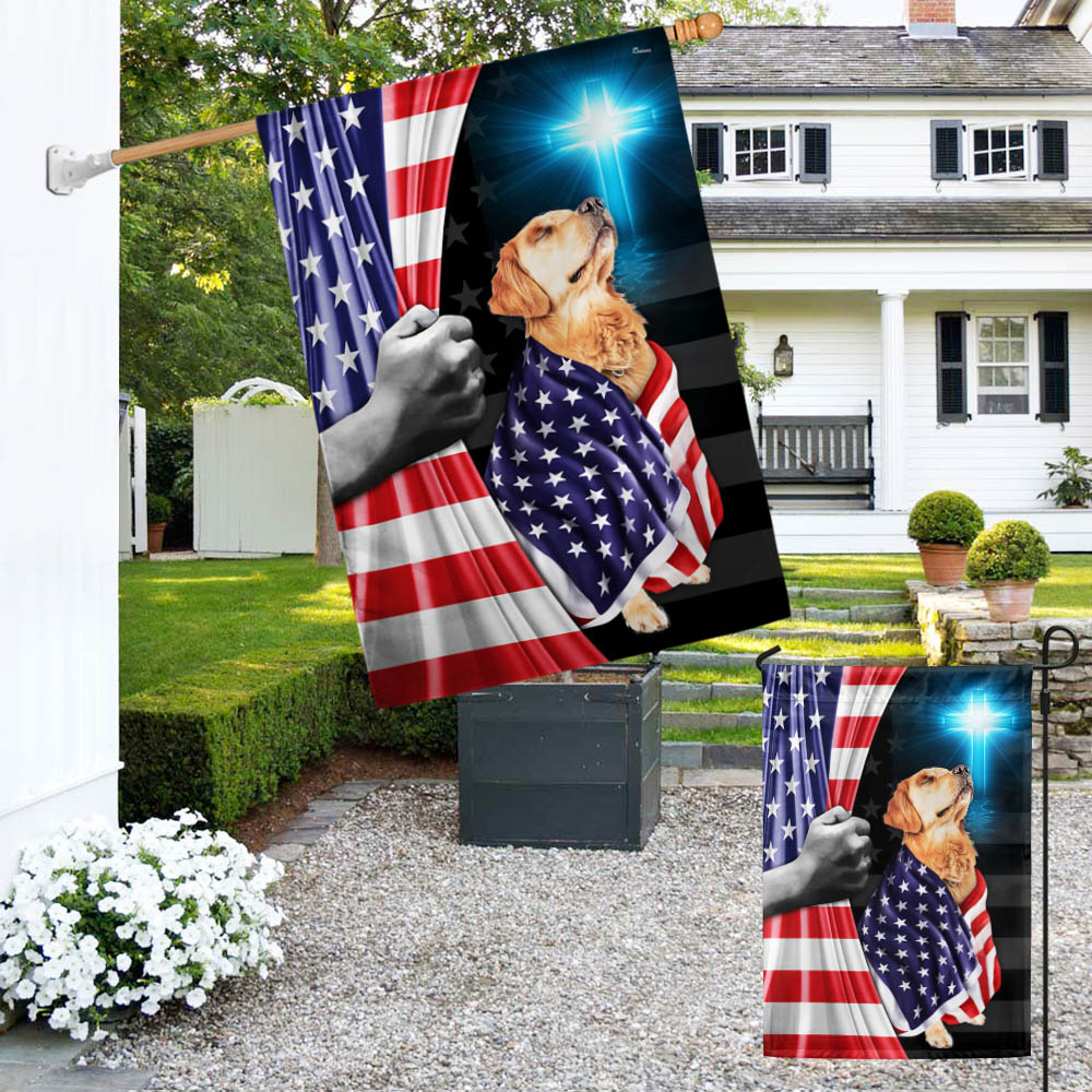 Golden Retriever Patriotic American Flag Wrapped in Glory MLN1430Fv4