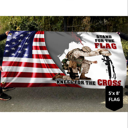 Veteran Kneeling Under God Veteran God Bless Grommet Flag MLN315GF