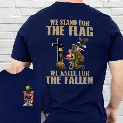 Veteran Kneeling Christ Cross We Stand For The Flag We Kneel For The Fallen Veteran T-Shirt MLN3115TS