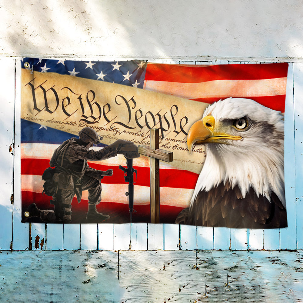 Veteran Kneeling Cross Patriot Eagle We The People Grommet Flag MLN2774GF