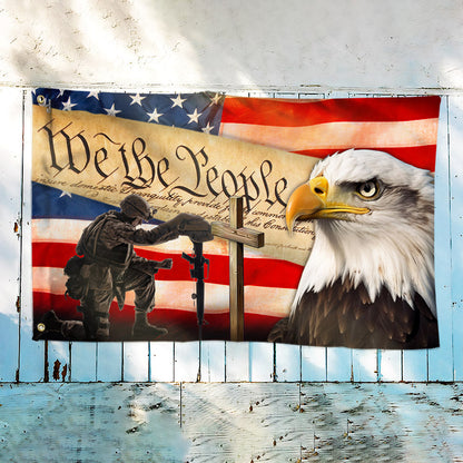 Veteran Kneeling Cross Patriot Eagle We The People Grommet Flag MLN2774GF
