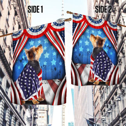 Flagwix American Flag - Happy 4th Of july. Yorkie, Yorkshire Terrier Patriotic Dog, American Flag Wrapped in Glory TPT898Fv6
