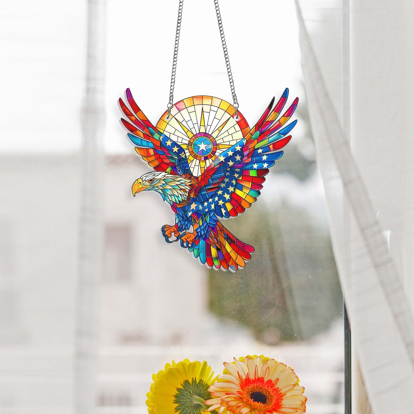 USA Flag American Eagle Suncatcher Acrylic Hanging VTM292ASn