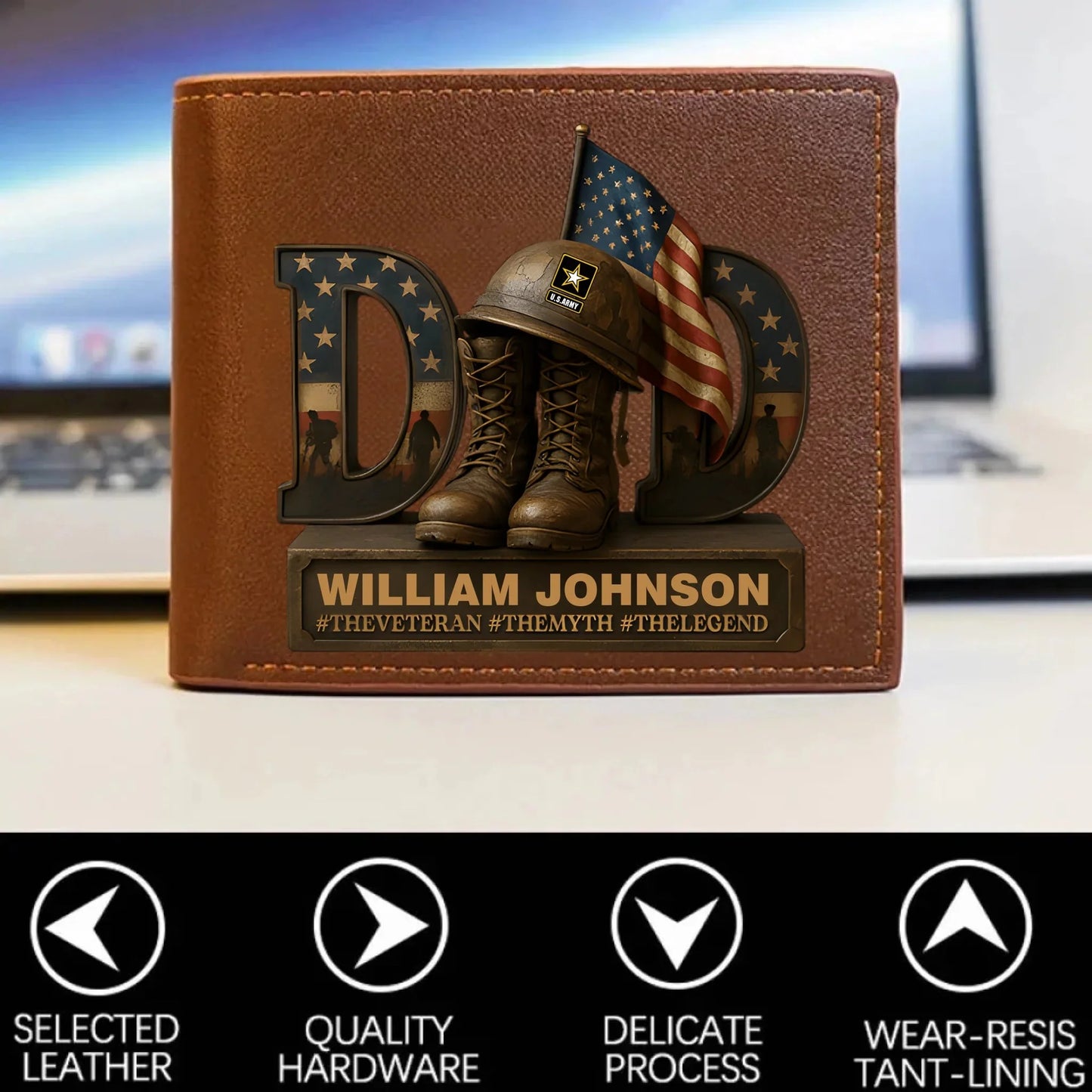 Veteran Dad Leather Wallet ,Personalized Gifts For Dad