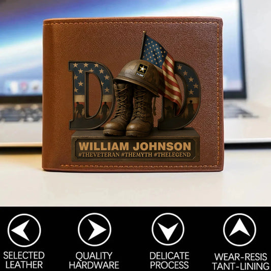 Veteran Dad Leather Wallet ,Personalized Gifts For Dad
