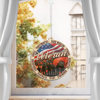 Veterans Memorial Poppy Patriotic American Veteran 2 Layered Hanging Suncatcher TPT2210WH