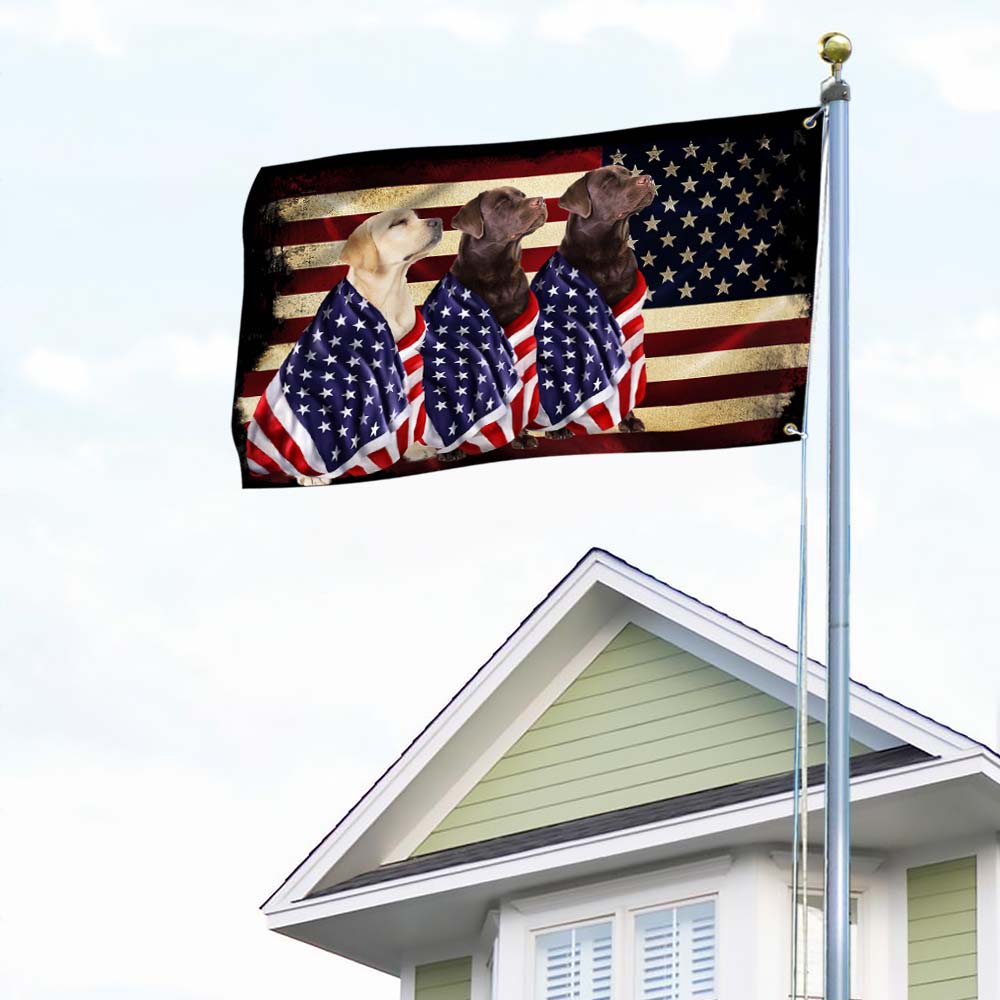Chocolate Labrador and  Yellow Labrador Patriotic American Flag TPT1087GF