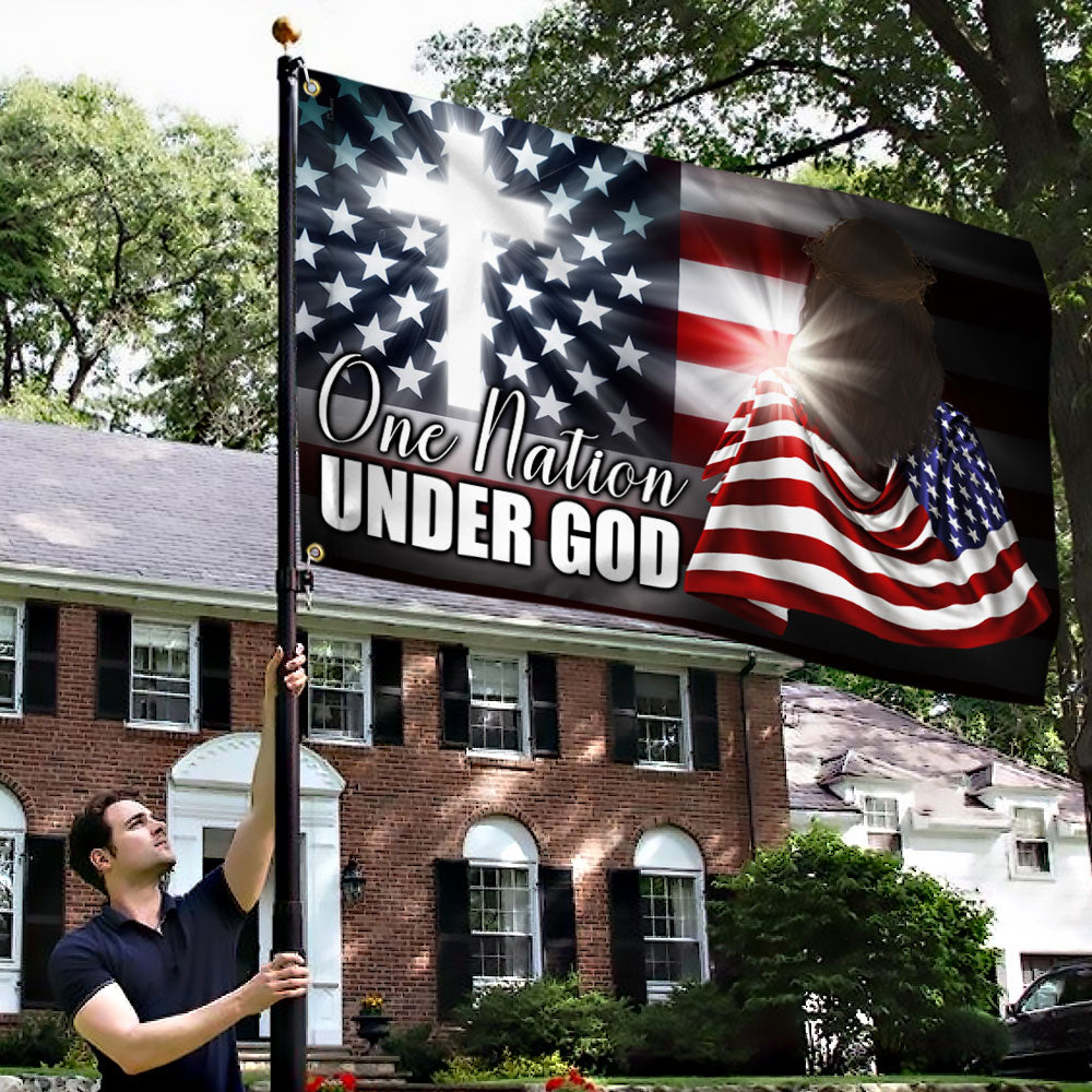 Christian Cross American Grommet Flag One Nation Under God DDH3076GF