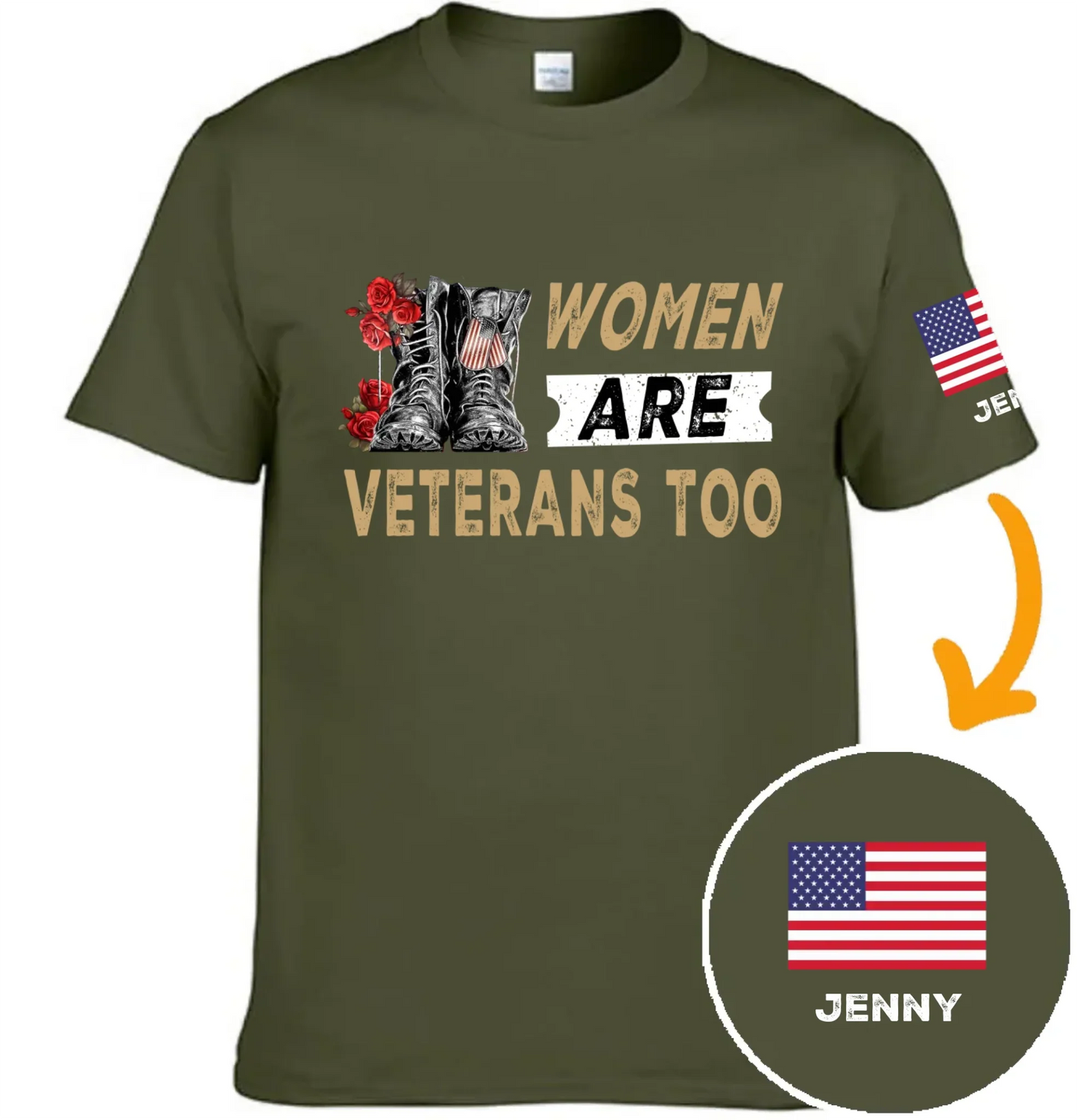 Women Are Veterans Too - Personalized American Female Military Personnel Theme Clothing