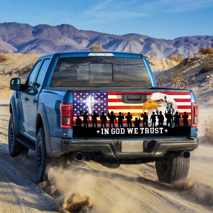 In God We Trust, Christian Cross, Thank You Veterans, American Eagle Truck Tailgate Decal Sticker Wrap TPT120TD