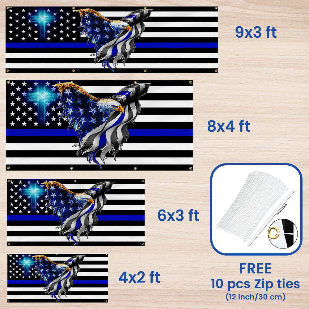 The Thin Blue Line. Police. Law Enforcement American Eagle Fence Banner TPT1631FB