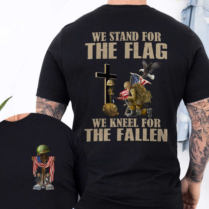 Veteran Kneeling Christ Cross We Stand For The Flag We Kneel For The Fallen Veteran T-Shirt MLN3115TS