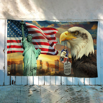 American Pride Eagle Flag Land Of The Free Because Of The Brave Statue Of Liberty Grommet Flag MLN239GF