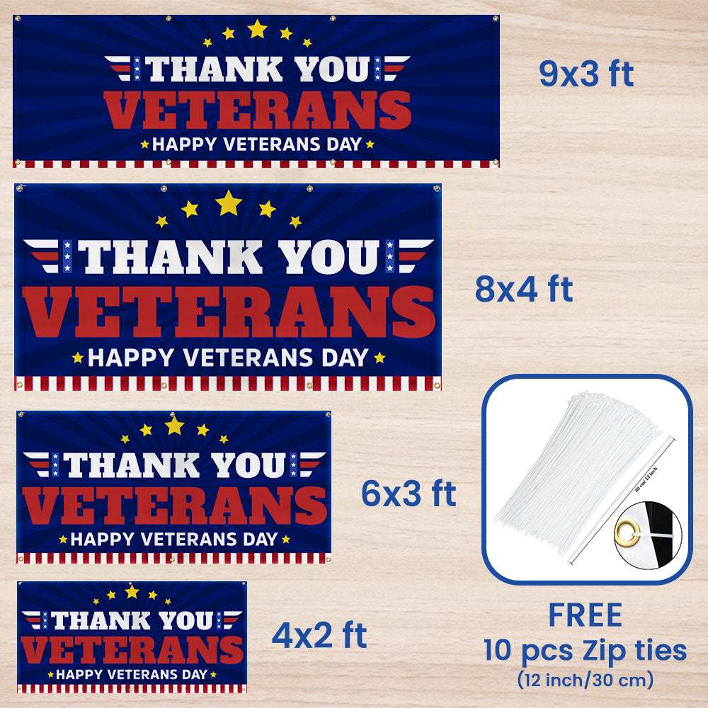Thank You Veterans Happy Veterans Day Fence Banner TQN3810FB