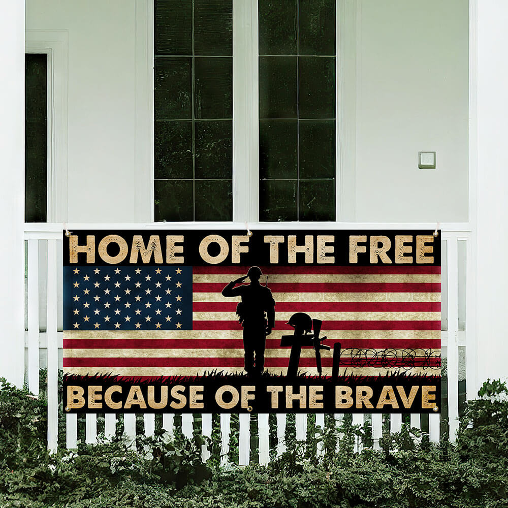 Memorial Day Veterans Home Of The Free Because Of The Brave Fence Banner TQN2717FB