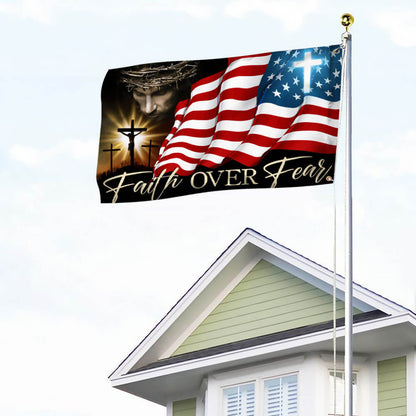 Flagwix American Flag - Faith Over Fear, Jesus Christian Patriotic American Grommet Flag TPT841GFv1