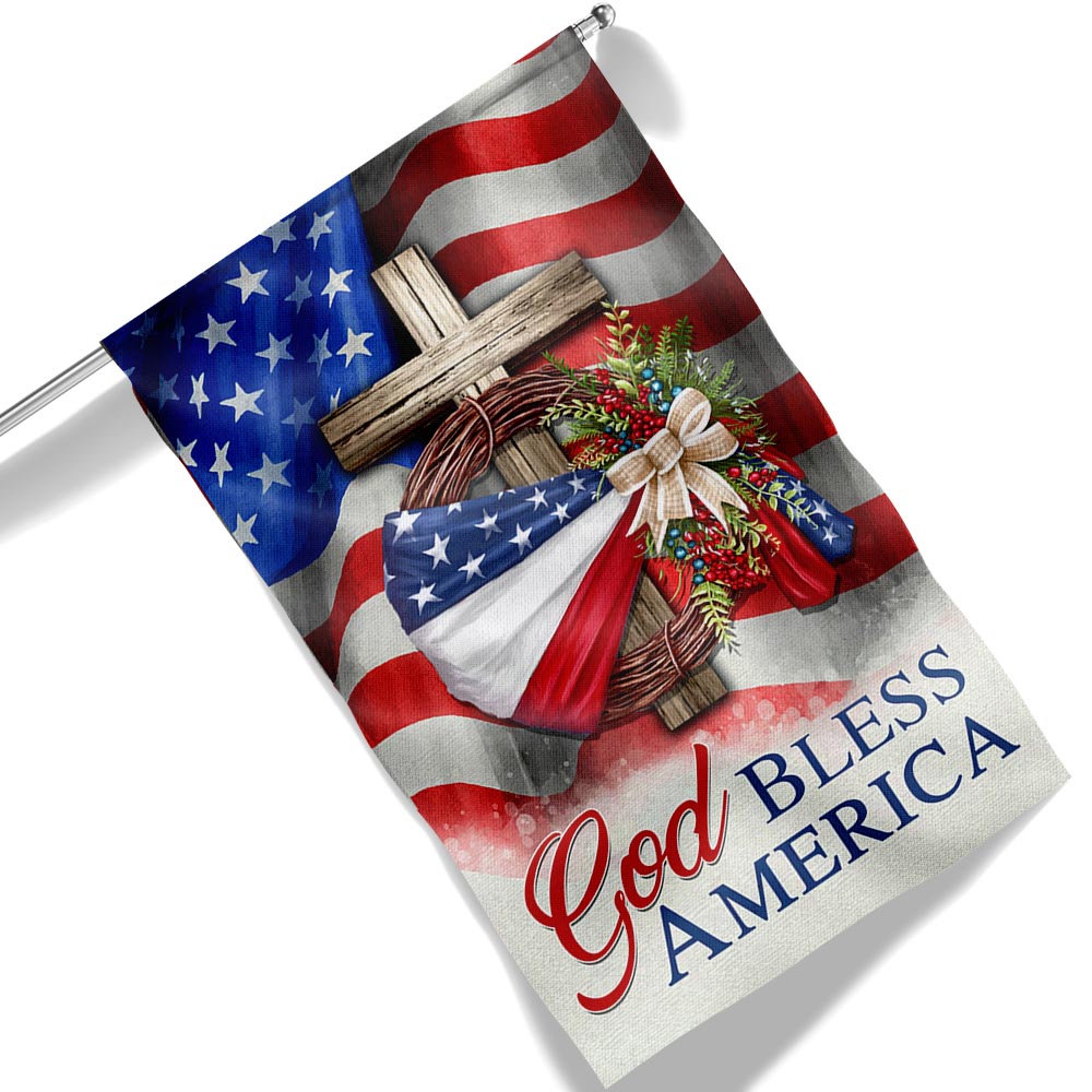 Flagwix American Flag - God Bless America American Wreath Patriot Christian Cross Flag MLN1410F