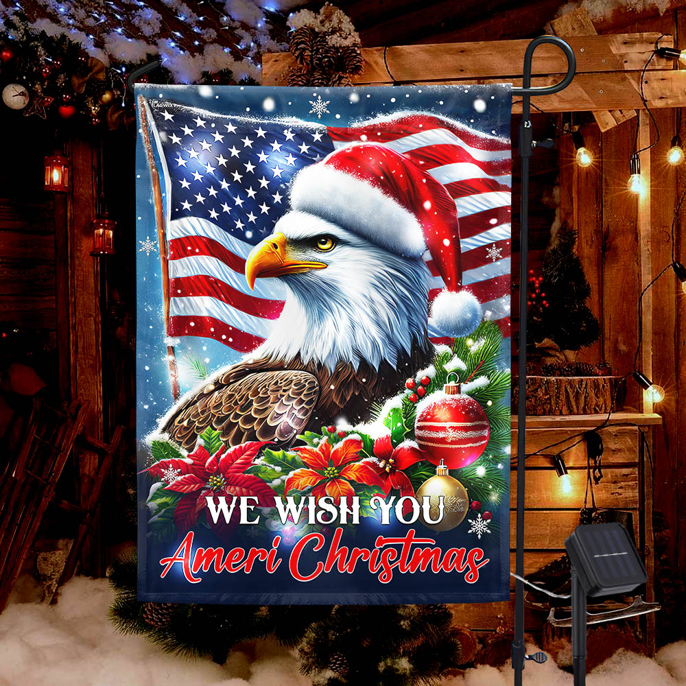 Eagle Christmas We Wish You Ameri Christmas Solar LED Garden Flag MLN4390SF