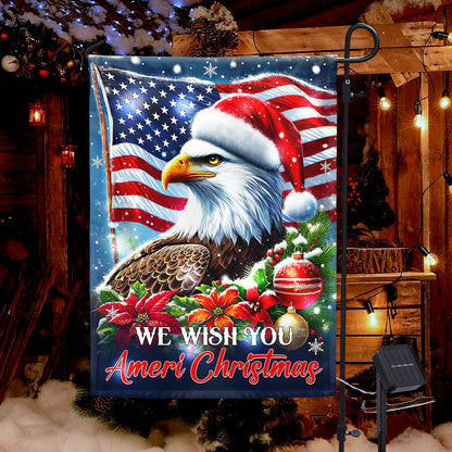 Eagle Christmas We Wish You Ameri Christmas Solar LED Garden Flag MLN4390SF
