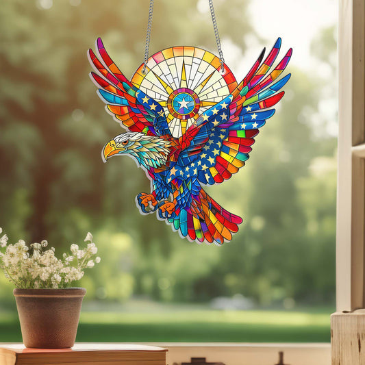 USA Flag American Eagle Suncatcher Acrylic Hanging VTM292ASn