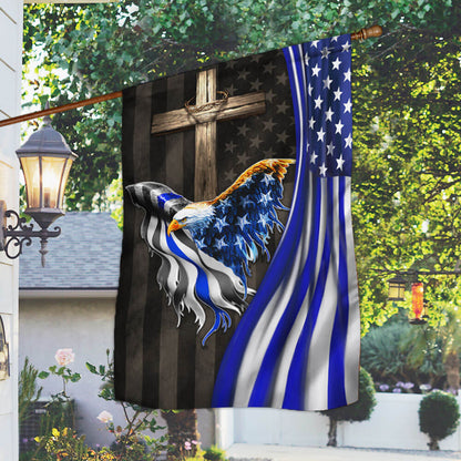 The Thin Blue Line American Eagle Christian Cross Flag THB3698F