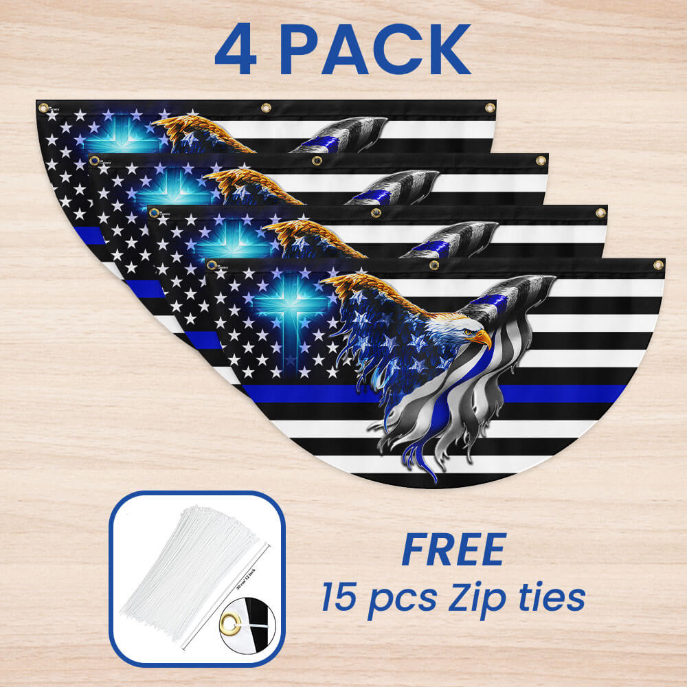Flagwix American Flag - The Thin Blue Line. Police. Law Enforcement American Eagle Non-Pleated Fan Flag TPT1631FL