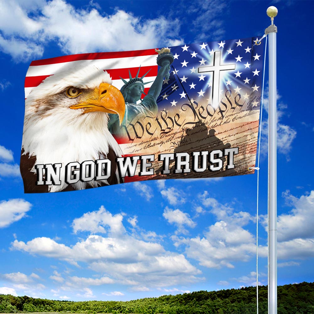 In God We Trust, We The People, Christian Cross American Eagle Flag TPT107GF