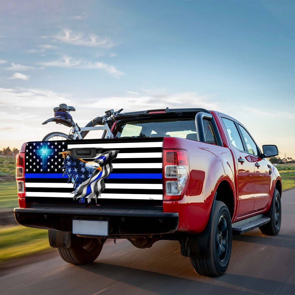 The Thin Blue Line. Police. Law Enforcement American Eagle Truck Tailgate Decal Sticker Wrap THB3482TDv1