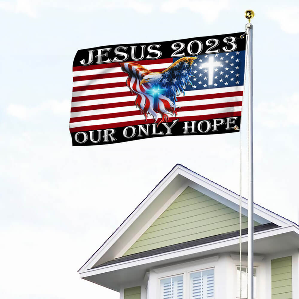 Flagwix American Flag - Jesus 2023 Our Only Hope, American Eagle Christian Cross Flag TPT741GF