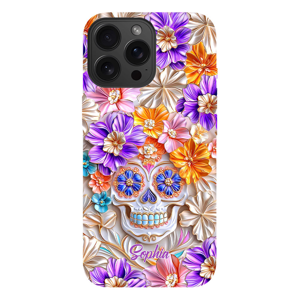 Floral Skull - Personalized Skull Full Print Phone Case