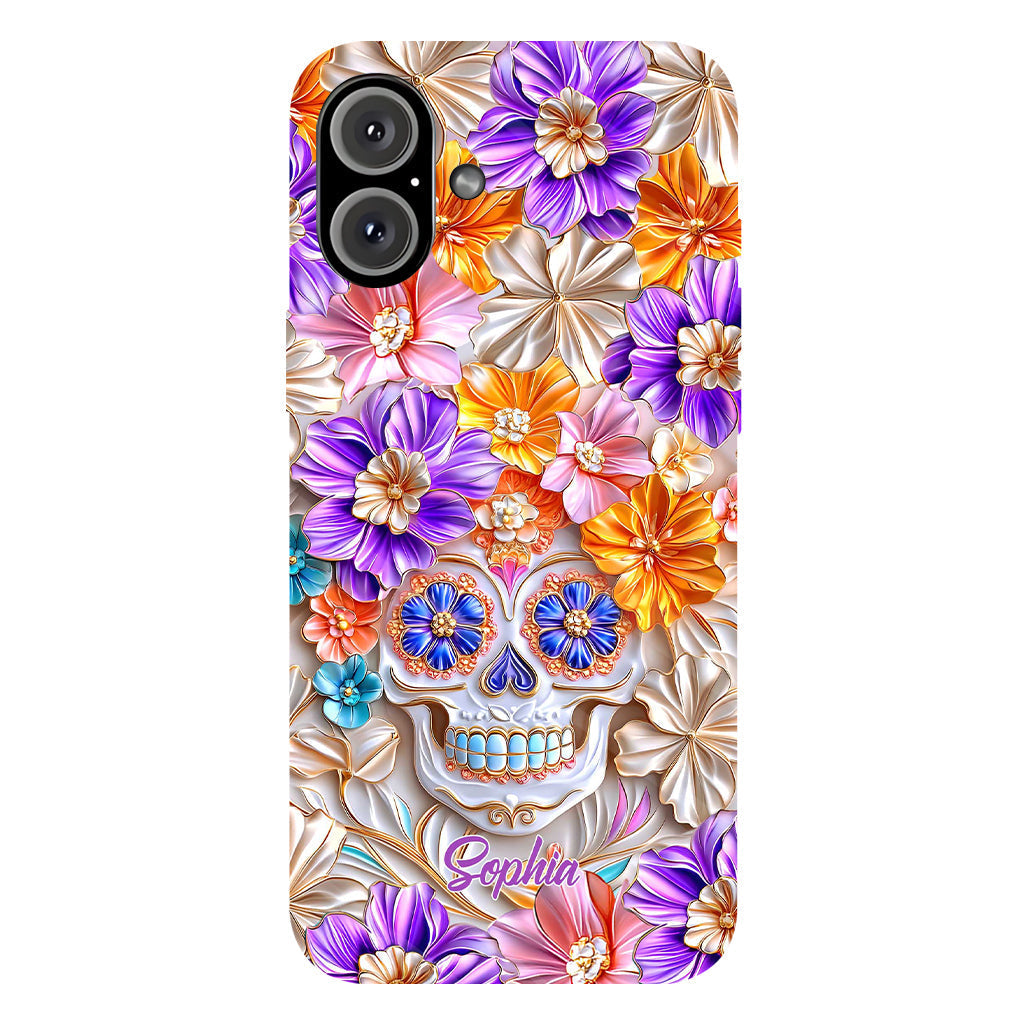 Floral Skull - Personalized Skull Full Print Phone Case