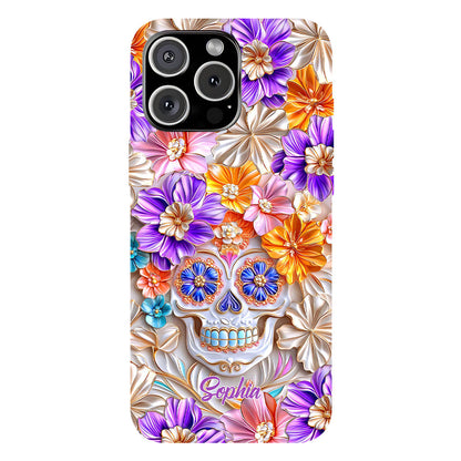 Floral Skull - Personalized Skull Full Print Phone Case