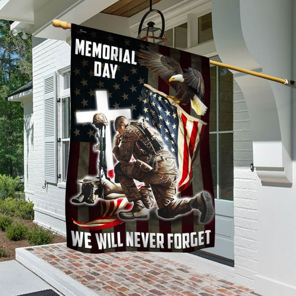 Memorial Day. Remember and Honor Veteran American Eagle Two-Sided Flag TPT776Fv1